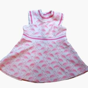 Janie and Jack Infant Girls Size 3-6 months Pink White Flamingo Dress Excellent